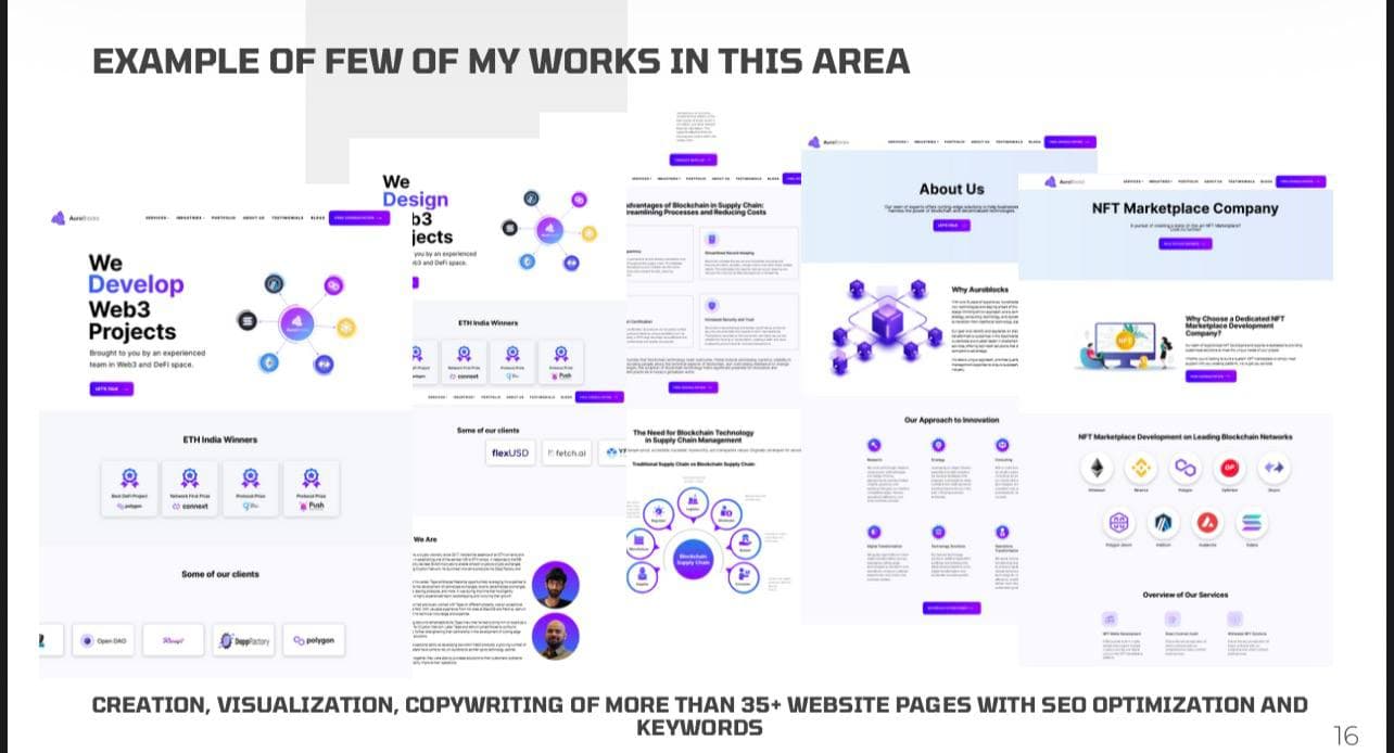 Auroblocks site pages, creation, visualisation and copywriting across 35+ pages with SEO