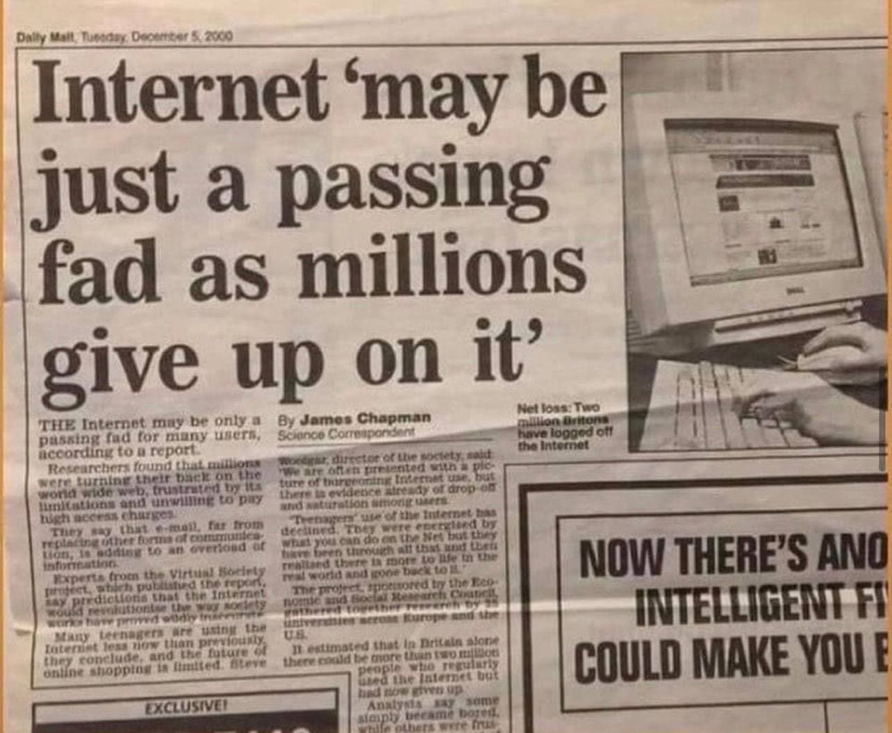 Daily Mail headline: Internet may be just a passing fad